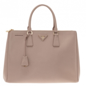 Pre Owned Prada Nude Saffiano Double Zip Lux Tote
