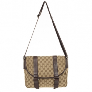 Pre Owned Gucci Brown Ebony GG Canvas Messenger Bag
