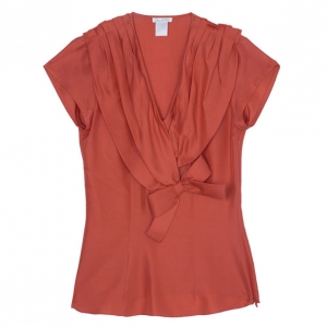 Oscar de la Renta Red Silk Bow Top S