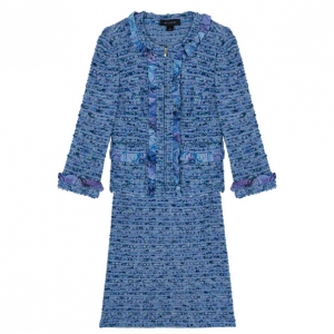 Pre Owned St. John Blue Tweed Skirt Suit S