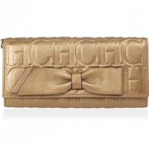 Pre Owned Carolina Herrera CH Bronze Leather Gigi Continental Wallet