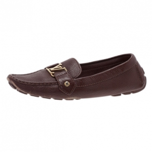 Pre Owned Louis Vuitton Brown Leather Loafers Size 39