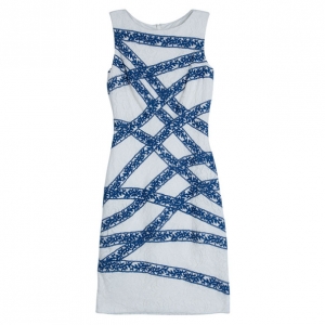 Pre Owned Tadashi Shoji White Lace Shift Cocktail Dress M