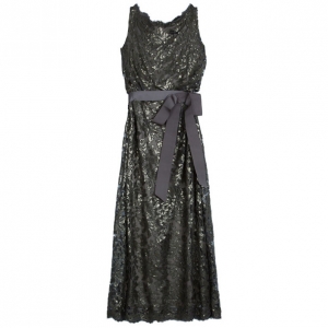 Pre Owned Tadashi Shoji Grey Sequin Belted Gown XXL