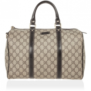 Pre Owned Gucci Monogram Brown Trim Boston Bag