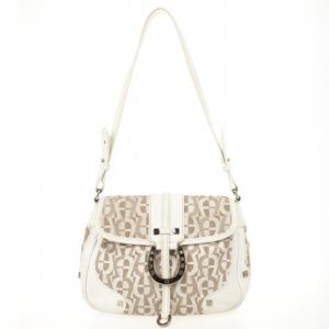 Pre Owned Aigner White Monogram Shoulder Bag