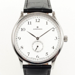 Pre Owned Junghans White SS Leather Mens Wristwatch 40 MM