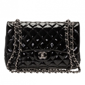 Pre Owned Chanel Black Patent Classic Double Flap Bag