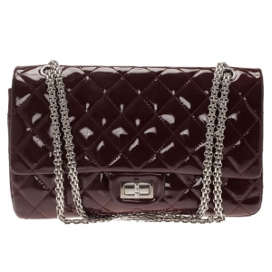 Pre Owned Chanel Burgundy Patent Leather 2.55 Reissue Double Flap Bag