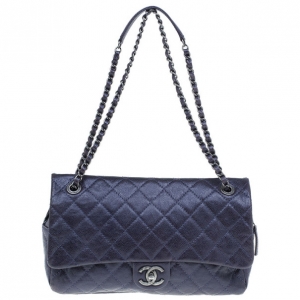 Pre Owned Chanel Purple Coated Caviar Flap Bag