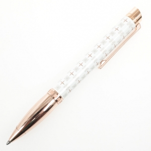 Pre Owned Regnier White Resin and Steel Plated Gold Tone Logo Pen