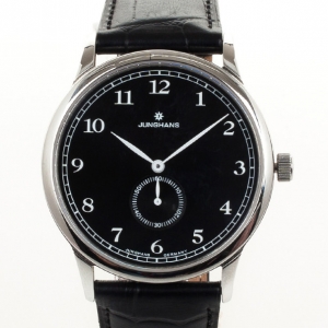 Pre Owned Junghans Black SS Leather Mens Wristwatch 40 MM