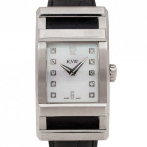Pre Owned Rama Swiss Watch 9610 Mother of Pearl SS Leather Womens Wristwatch 28 MM