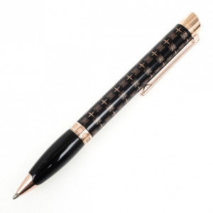 Pre Owned Regnier Black Steel Plated Gold Tone Logo Pen