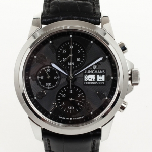 Pre Owned Junghans Chronoscope SS Leather Mens Wristwatch 42 MM