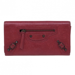 Pre Owned Balenciaga Red Leather Classic Money Wallet