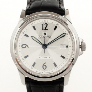 Pre Owned Junghans SS Leather Crocodile Mens Wristwatch 39 MM