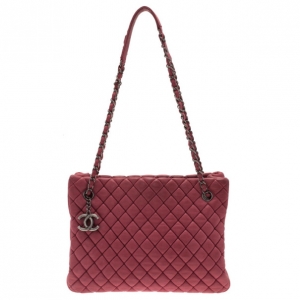 Pre Owned Chanel Pink Lambskin Leather New Bubble Medium North-South Tote