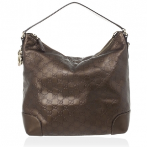 Pre Owned Gucci Bronze Metallic Guccissima Leather Heart-Bit Medium Hobo Bag