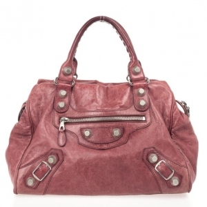 Pre Owned Balenciaga Pink Lambskin Leather Giant 12 Silver Town Bag