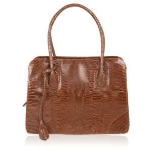Pre Owned Lana Marks Brown Lizard Large Jet Tote