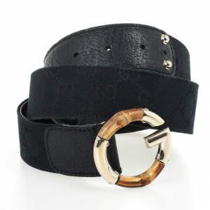 Pre Owned Gucci Black Guccissima Canvas G Bamboo Buckle Belt
