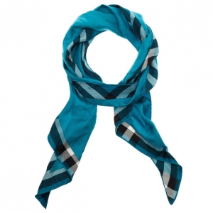 Pre Owned Burberry Blue Silk Novacheck Stole