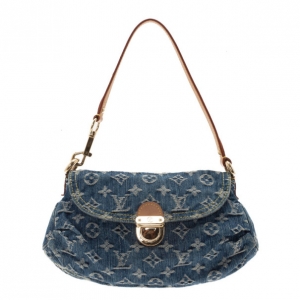 Pre Owned Louis Vuitton Blue Monogram Denim Mini Pleaty