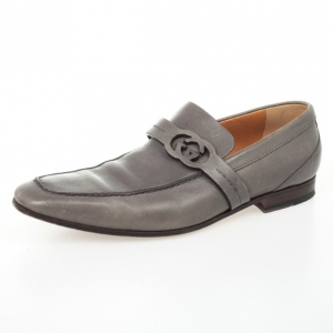 Pre Owned Gucci Grey Leather GG Loafers Size 43