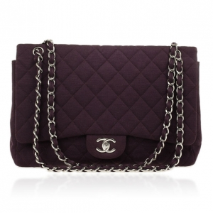 Pre Owned Chanel Purple Jersey Maxi Classic Flap Bag