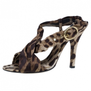 Pre Owned Dolce and Gabbana Leopard Print Silk Slingback Sandals Size 39