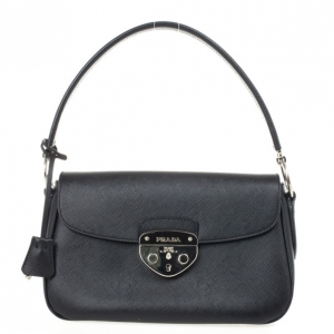 Pre Owned Prada Black Saffiano Leather Small Shoulder Bag  