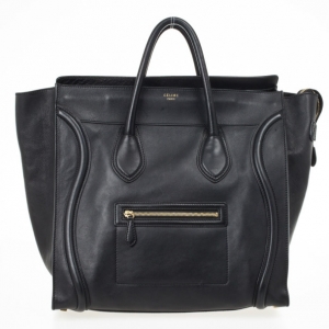 Pre Owned Celine Black Medium Grained Leather Luggage Tote