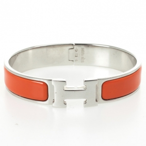Pre Owned Hermes Orange Enamel Clic H Bracelet