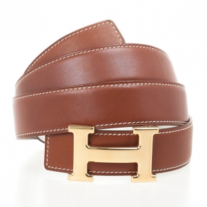 Pre Owned Hermes Brown Leather H Logo Constance Belt 97 CM