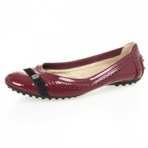 Pre Owned Tod's Maroon Patent Brogue Ballet Flats Size 38.5
