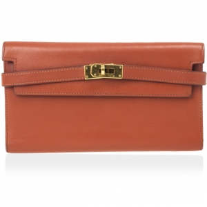 Pre Owned Hermes Brique Swift Leather Long Kelly Wallet