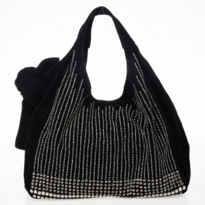 Pre Owned Valentino Garavani Nuage Bow Black Hobo with Crystal Bag