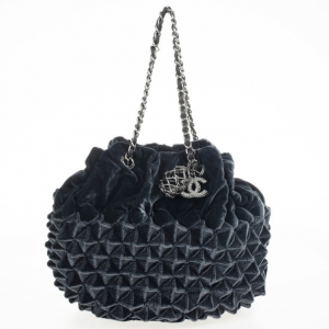Pre Owned Chanel Grey Velvet Birdcage Shoulder Bag