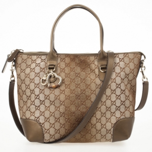 Pre Owned Gucci Brown Heart Bit Small Tote With Charms
