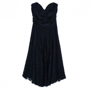 Pre Owned Dolce and Gabbana Black Strapless Lace Dress M