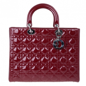 Pre Owned Dior Red Patent Leather Large Lady Dior