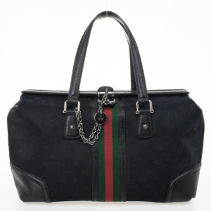 Pre Owned Gucci Black Monogram Treasure Boston Bag