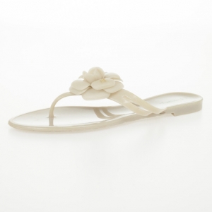 Pre Owned Chanel Cream Jelly CC Camellia Flower Thong Sandals Size 42