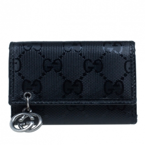 Pre Owned Gucci Black GG Diamante Key Case Holder