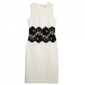 Pre Owned Michael Kors White Wool Lace Belt Dress M