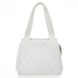 Pre Owned Chanel White Caviar Diamond Stitch Tote