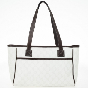 Pre Owned Gucci White Nice GG Supreme Canvas Tote Bag