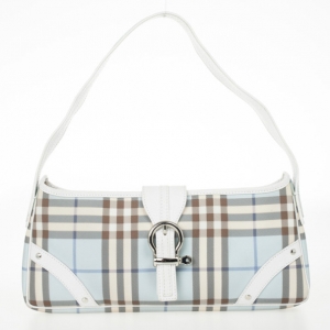 Pre Owned Burberry Haymarket PVC Beige Shoulder Bag