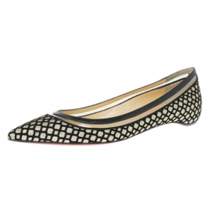 Pre Owned Christian Louboutin Black Floque Glitter Paulina Ballet Flats Size 38